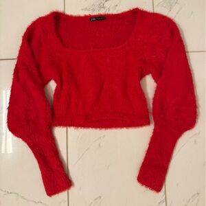 Zara Bright Red Fuzzy Sweater